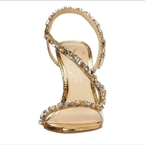 #JESSICA SIMPSON Jaycin Embellished Heels Gold Size 7.5 NEW - Picture 1 of 7